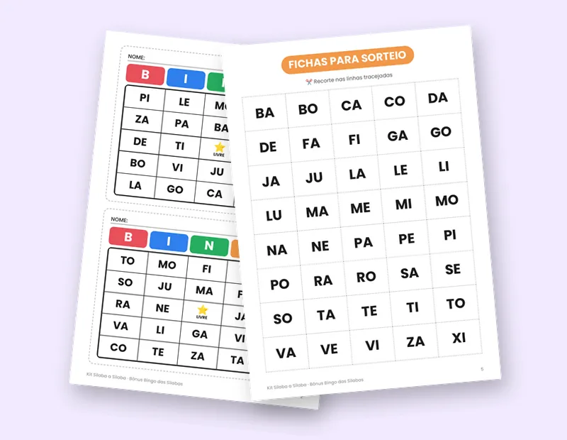 Cartelas do Bingo das Sílabas