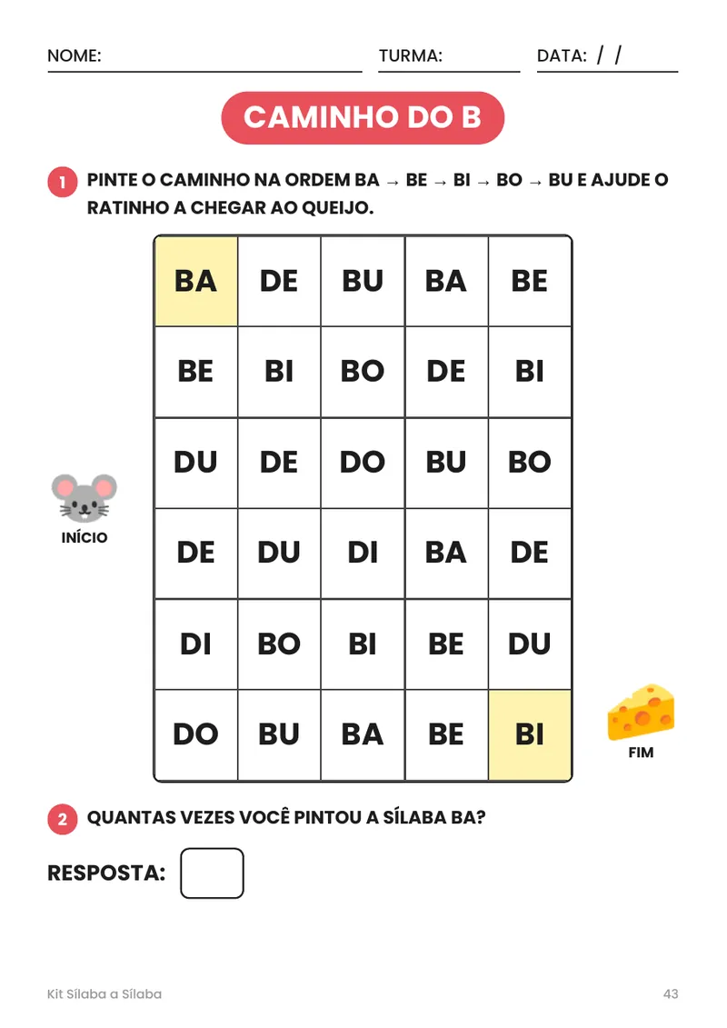 Página Caminho do B, labirinto de sílabas